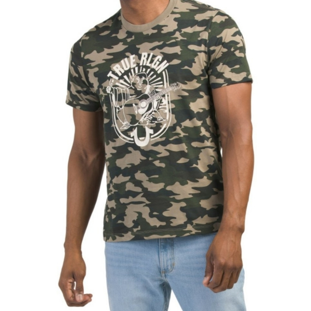 NEW TRUE RELIGION CAMO LOGO CREW NECK TEE SIZE L